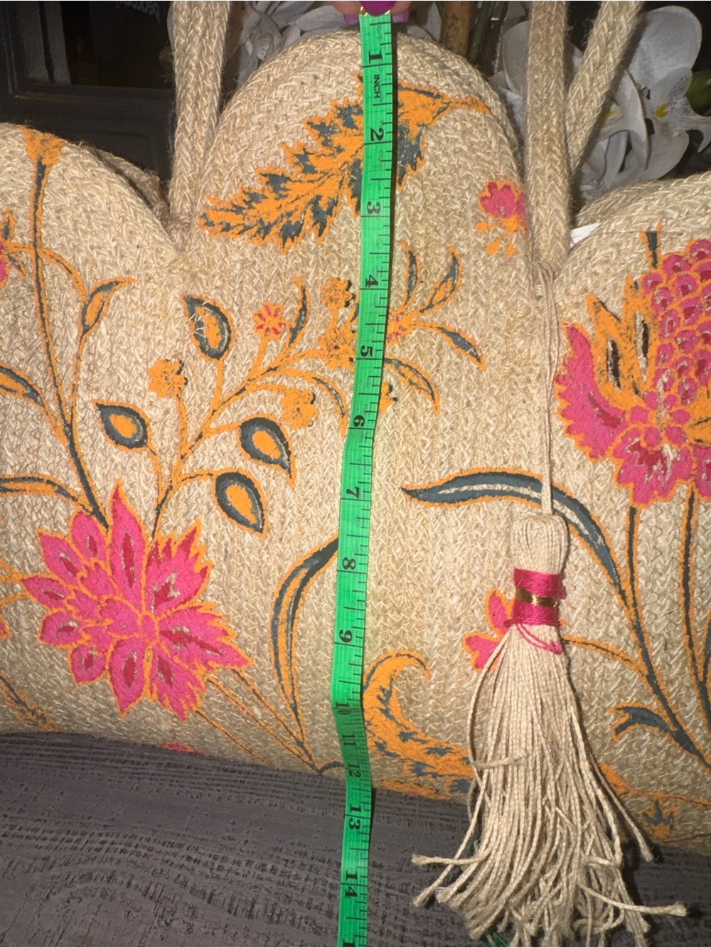 NWT Antik Kraft Embroidered Floral Straw Tote Bag in Natural w/Pink & Orange - Picture 6 of 6